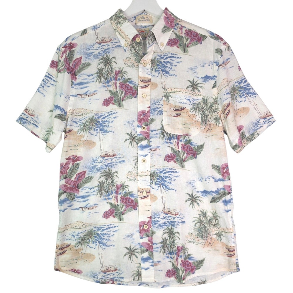 Faherty SS Breeze Shirt Mens Small Linen Blend Kai-Molokai Scenic Tropic MWS2516
